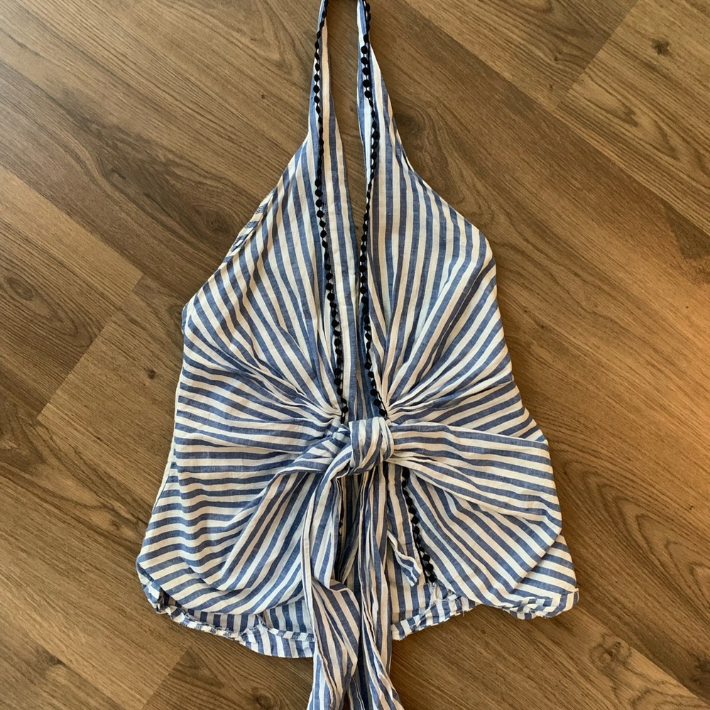 Blue and White Striped Halter Zara Top